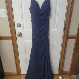 Windsor Navy Sparkle Ruched Evening Gown